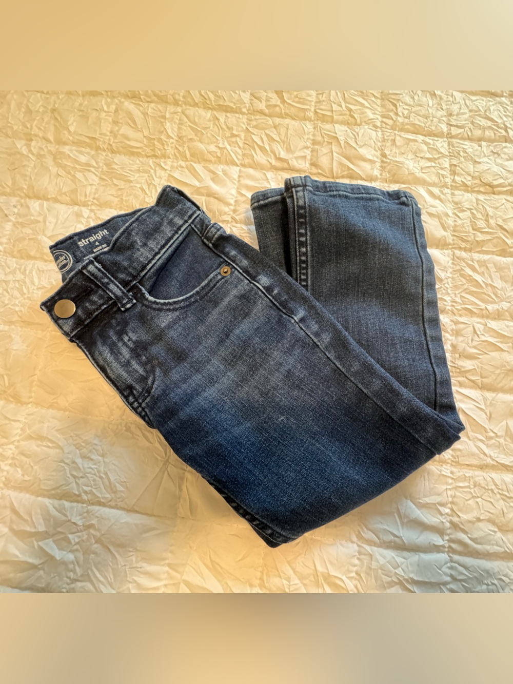 Wonder Nation Dark Blue Straight Jeans with Neon Green Accent